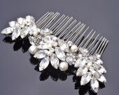 Rhinestone, Crystal & Ivory Pearl Comb, Vintage Style Wedding Comb. LUCIA. FREE SHIPPING.