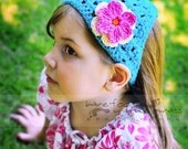 Girls Bandana, Flower Head Scarf, peacock, cream, shk pink, burnt orange, Free US Shipping