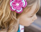 Girls Hair Accessories, Triple Flower Hair Clip - shocking pink, robins egg blue, shocking pink, pastel pink, Free US Shipping