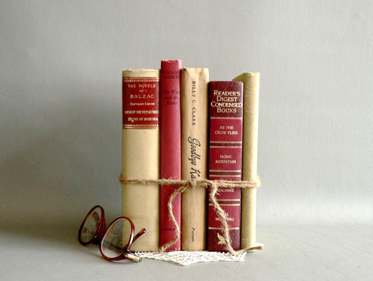 Home Decor Vintage Books, Neutral Shades Old Book Collection, Set of 6