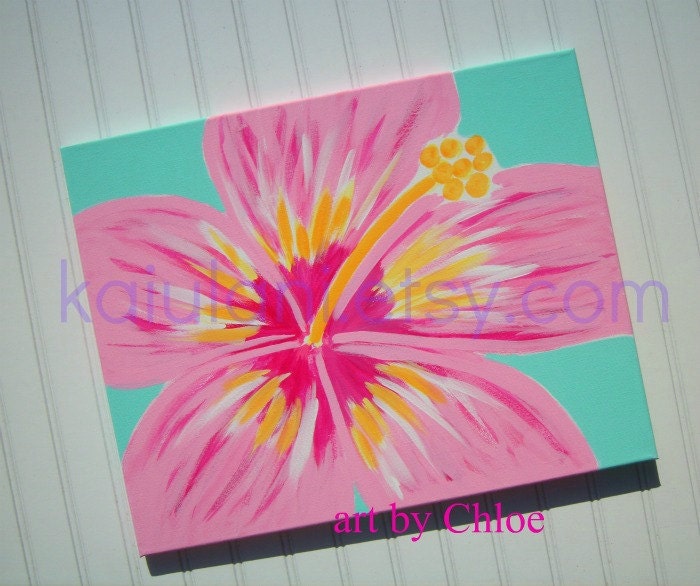 Hawaiian Hibiscus Flower Nursery Art for Ocean Beach Cottage - 16 x 20