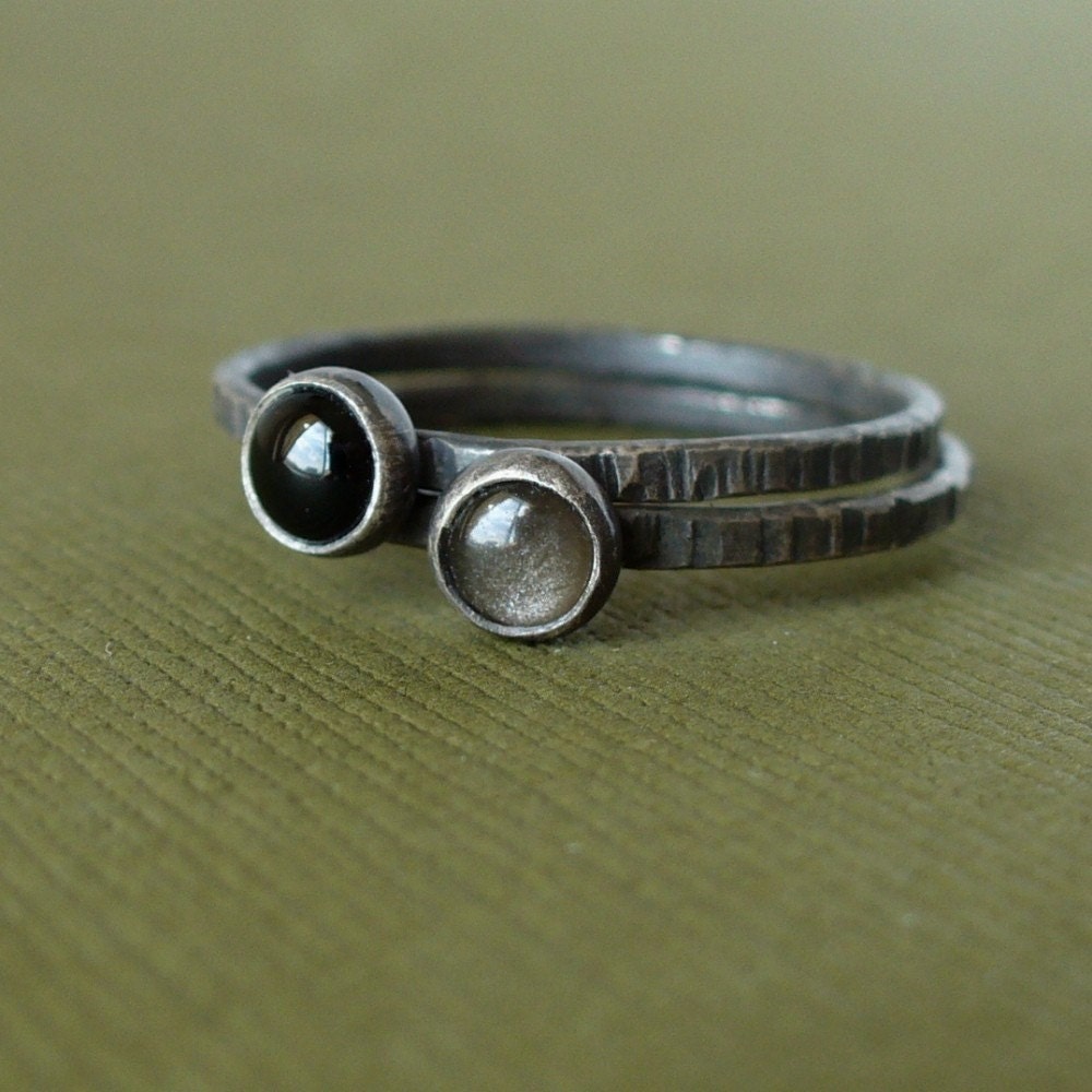 Silvery Black - Set of Tiny Stacking Rings