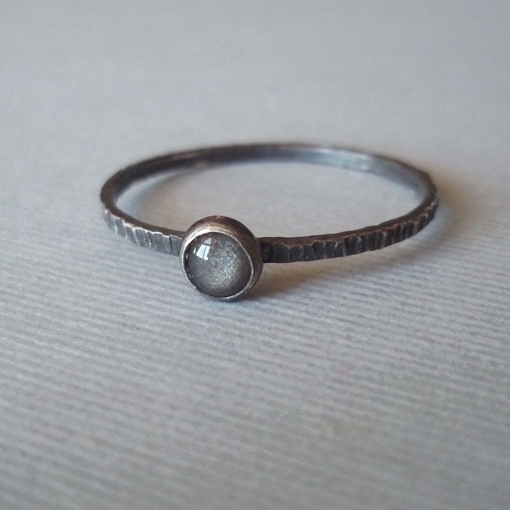 Tiny Grey Velvet Ring - Silver Obsidian - Sterling and Fine Silver