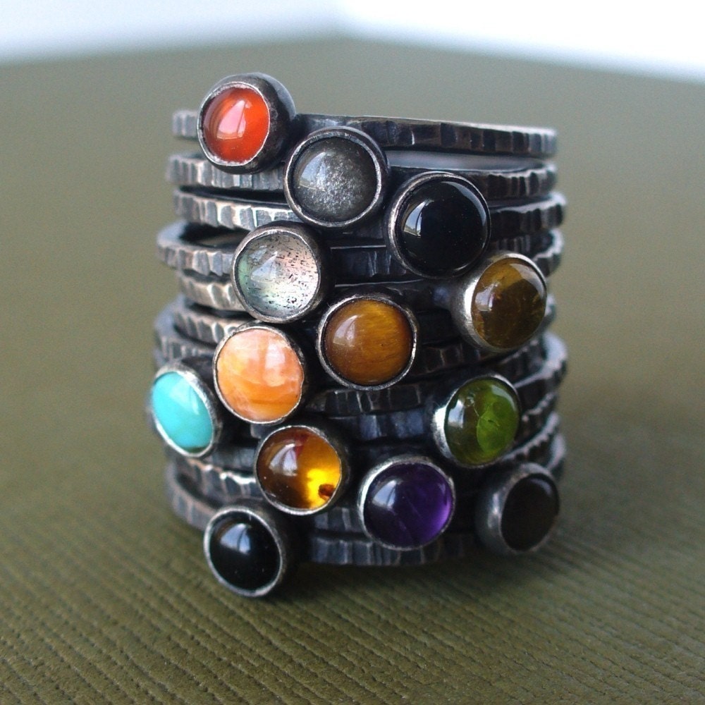 Sterling Silver Mother's Stackable Ring Set - Pick 7 - Your choice of birthstones or any stones