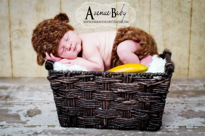 Little Monkey - brown fuzzy hat and diaper cover set - newborn size