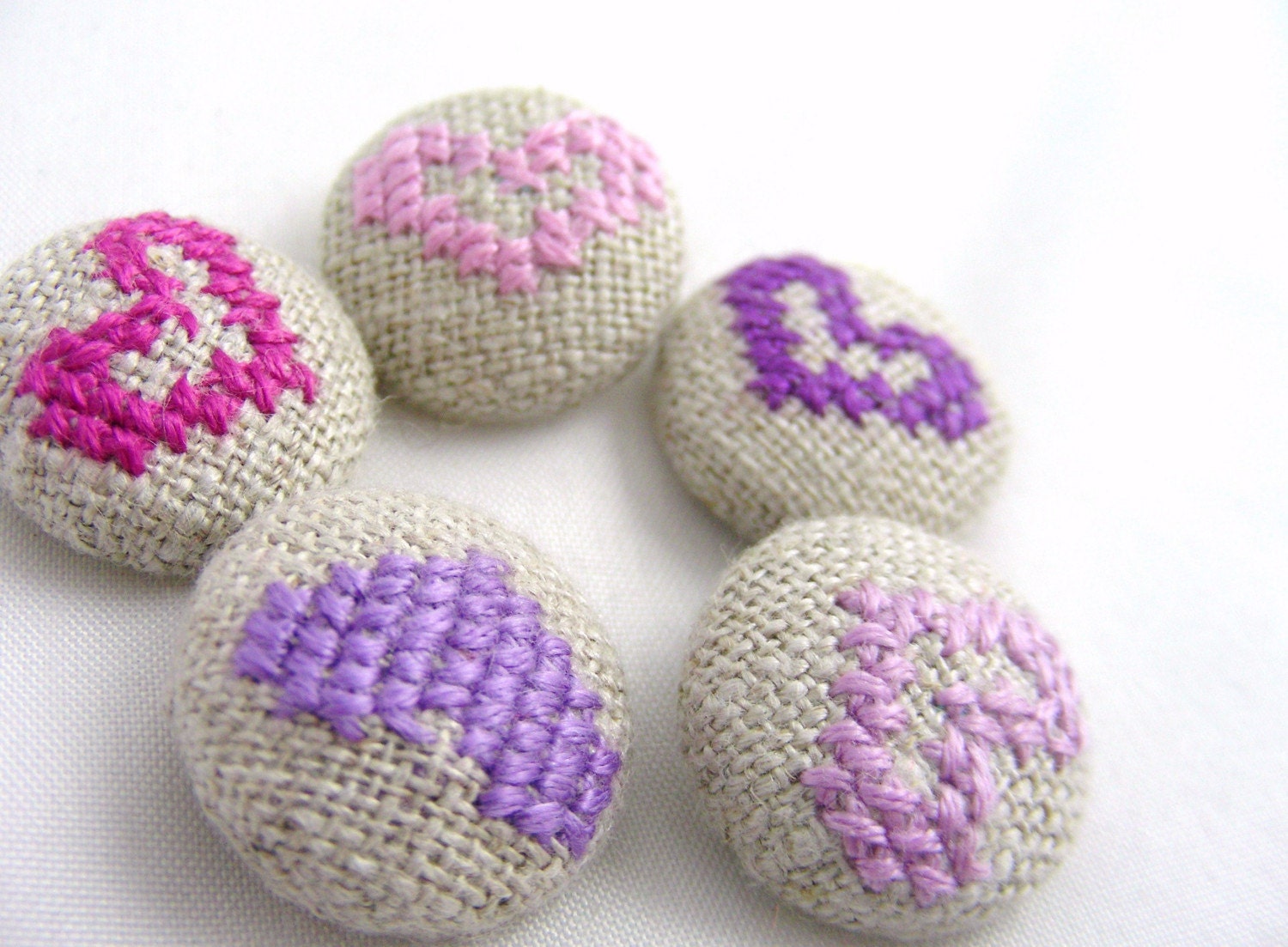 Purple Hearts - Hand Embroidered Buttons