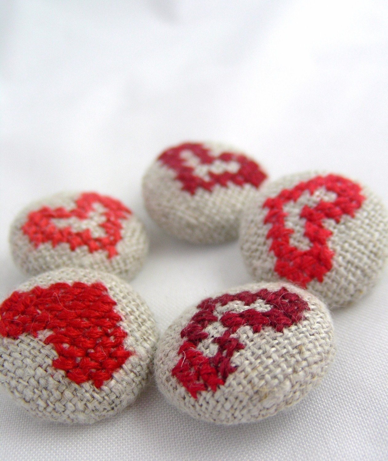 Red Hearts - Hand Embroidered Buttons