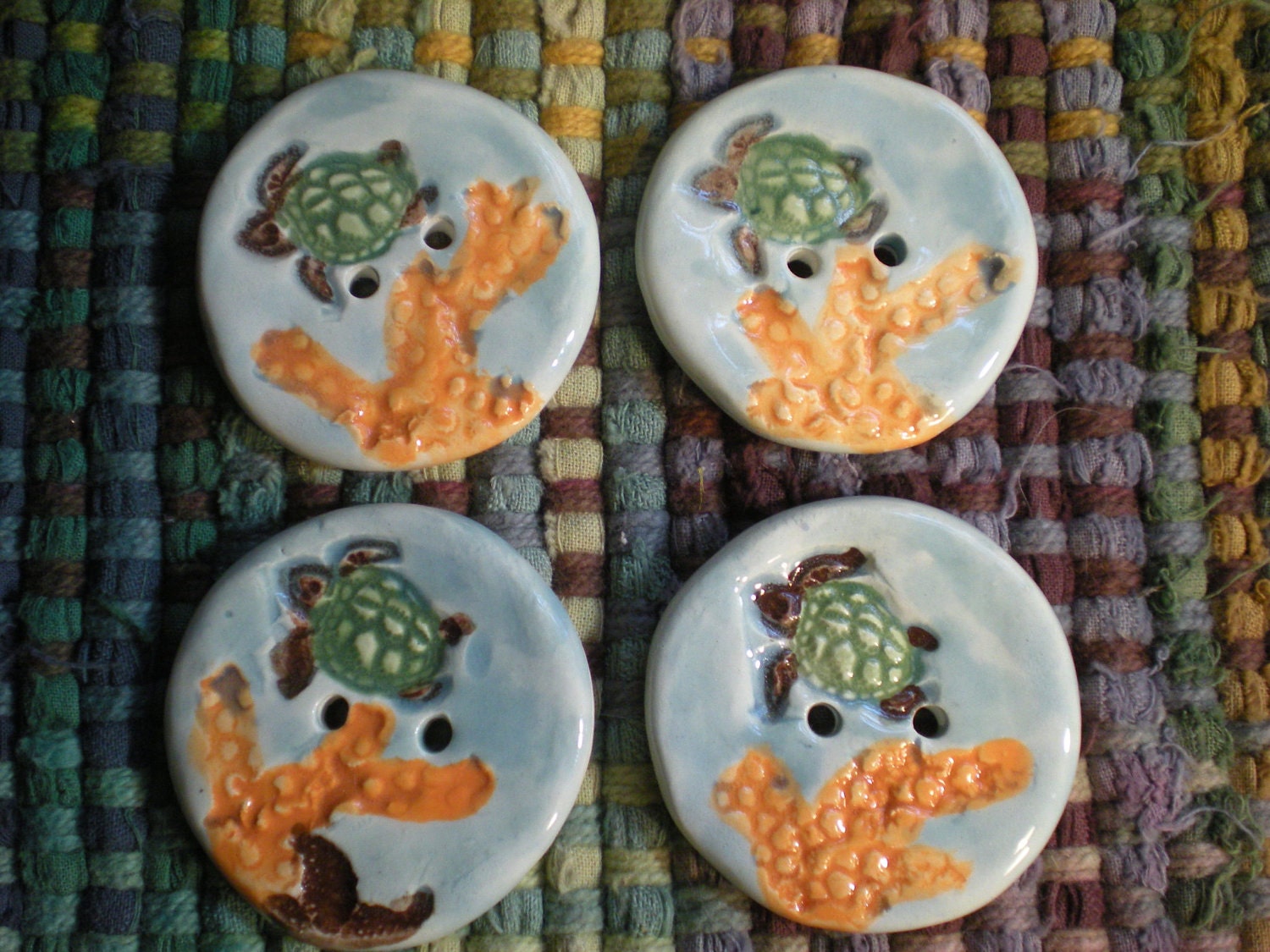 4 large designer ceramic sea turtle buttons by the muddy muse