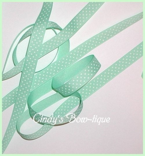 Mint Pastel Green Ribbon Light Grosgrain White Swiss Dot Dots 7 y 5/8 wide cbfiveeight