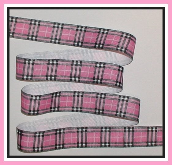 Pink Black Plaid Grosgrain Ribbon White Hot Bubblegum 5 y 1 inch wide