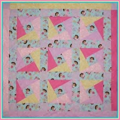 Dora Baby Quilt Toddler Blanket Pink Yellow Lavender Aqua Vintage Chenille