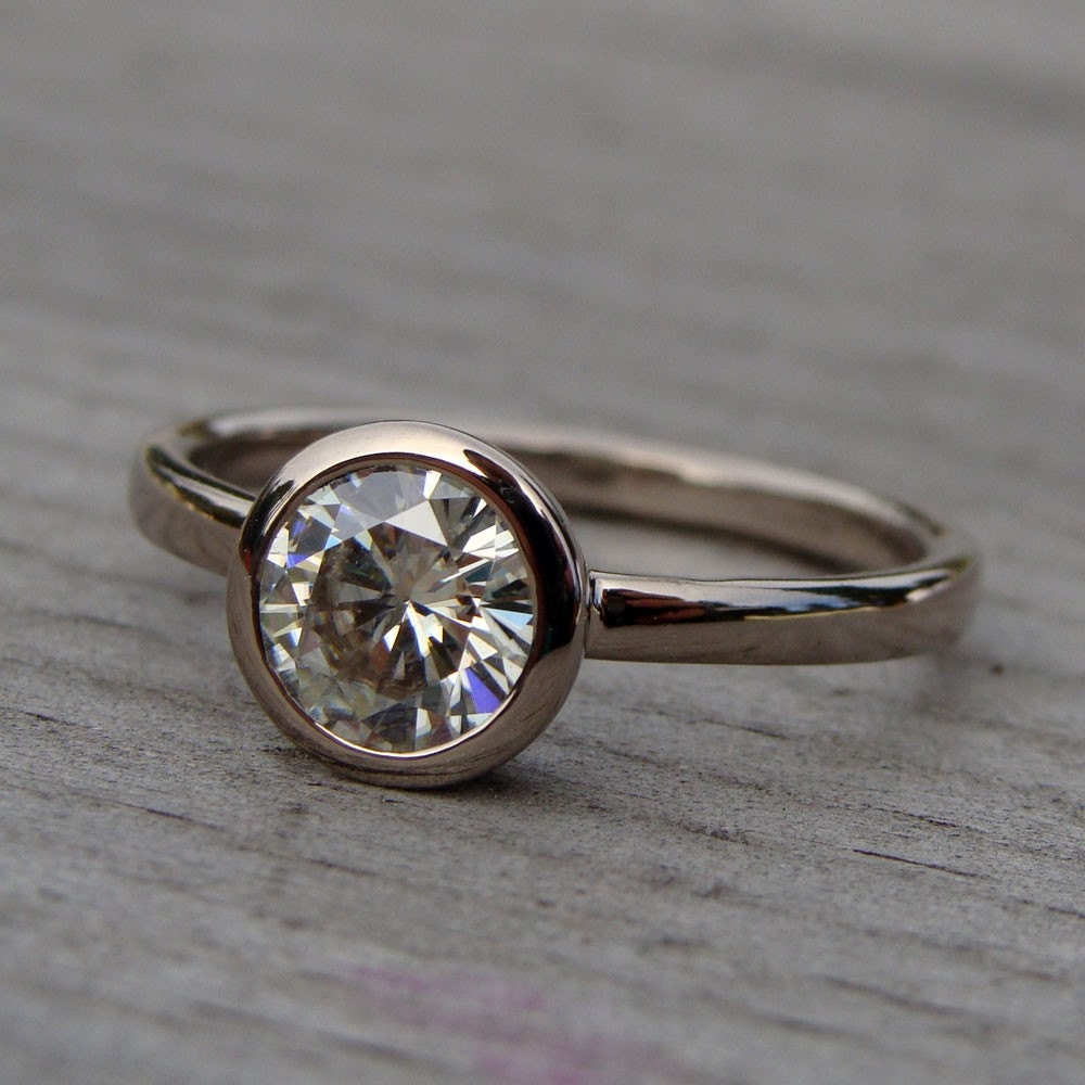 Moissanite Engagement Ring with Recycled 18k Palladium White Gold, Made to Order - Ethical, Eco-Friendly Diamond Alternative