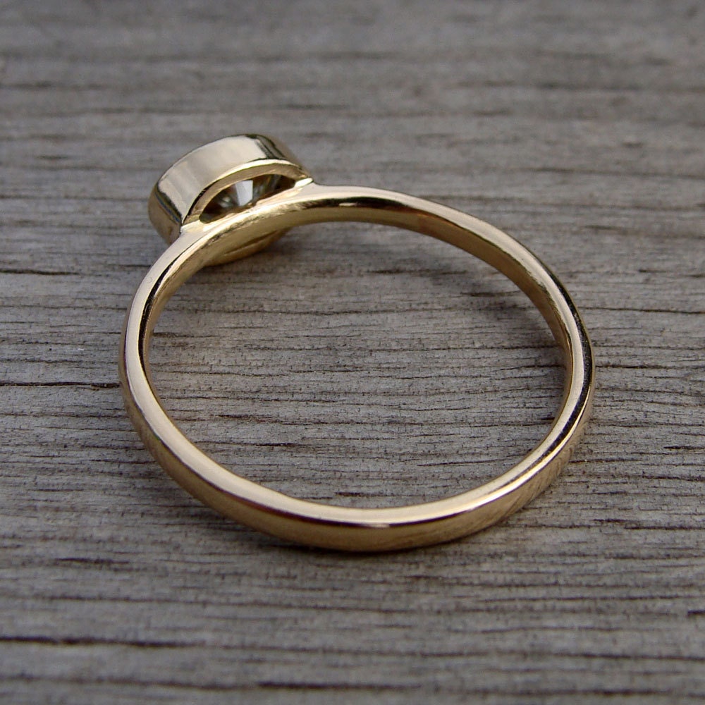 Delicate Oval Moissanite and Recycled 14k Yellow Gold Solitaire Engagement Ring, Made to Order