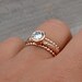 Moissanite and Recycled 14k Rose Gold Stacked Engagment Ring and Wedding Band Set - Diamond Alternative - Made to Order