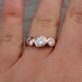 Moissanite and Recycled 14k Rose Gold Three-Stone Wedding or Engagement Ring, Made To Order