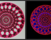 Custom Black Light Turntable Art in Ultraviolet Pink and Purple. Mandala Painting on Vinyl Record