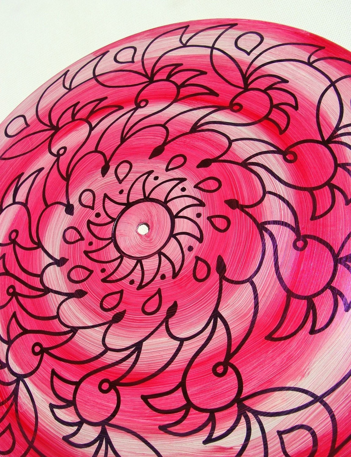 Hot Pink Swirl Turntable Art. Mandala Painting on Vinyl Record. Bohemian Decor. Geometric Design.