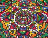 Primary Colors  -  Original Mandala Painting on Recycled Vinyl Record