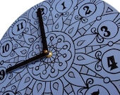 Slate Gray Geometric Clock - Tribal Inspired Mandala Home Decor in Grey, Black and Silver Made From Recycled Vinyl Record