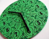 Vibrant Green Mandala Record Clock  -  made from recycled vinyl record - as seen in Glamour Magazine