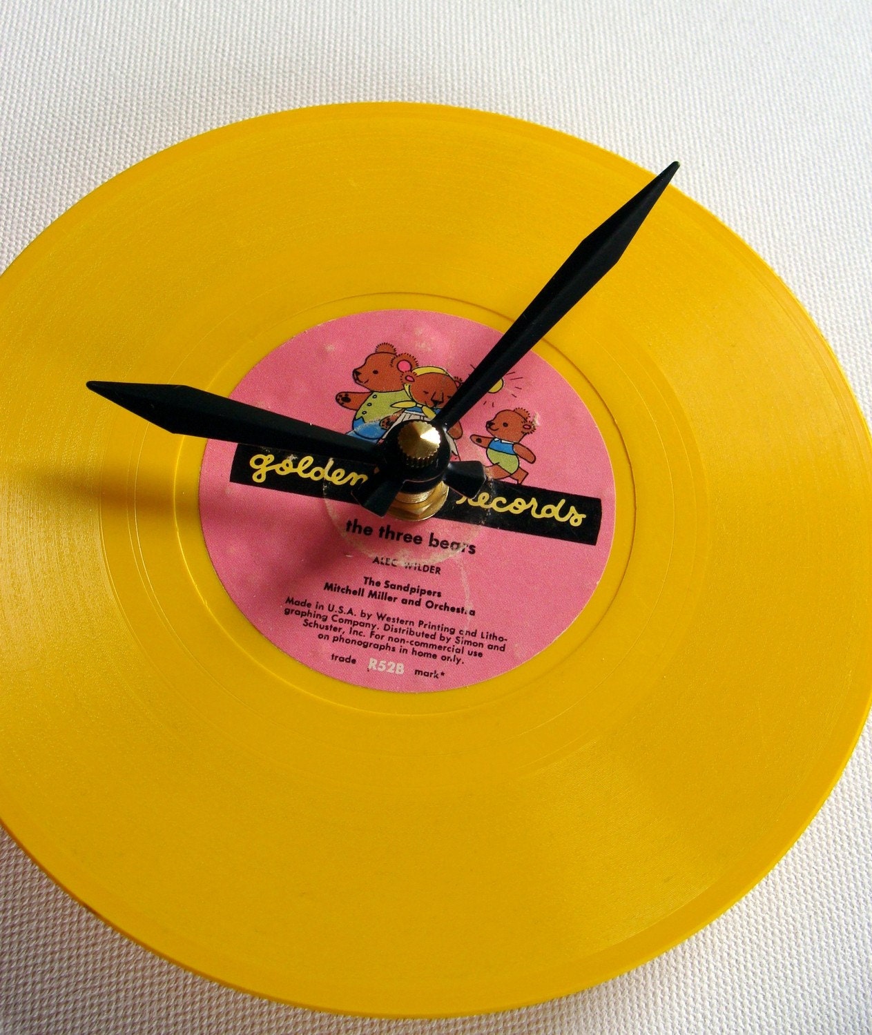 The Three Bears Vintage Yellow Record Clock