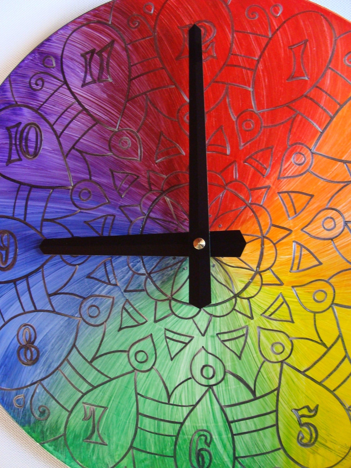 Rainbow Clock With a Silver Lining - Geometric Mandala Clock Hand Painted on Recycled Vinyl Record  - LGBTQ Pride Marriage Equality