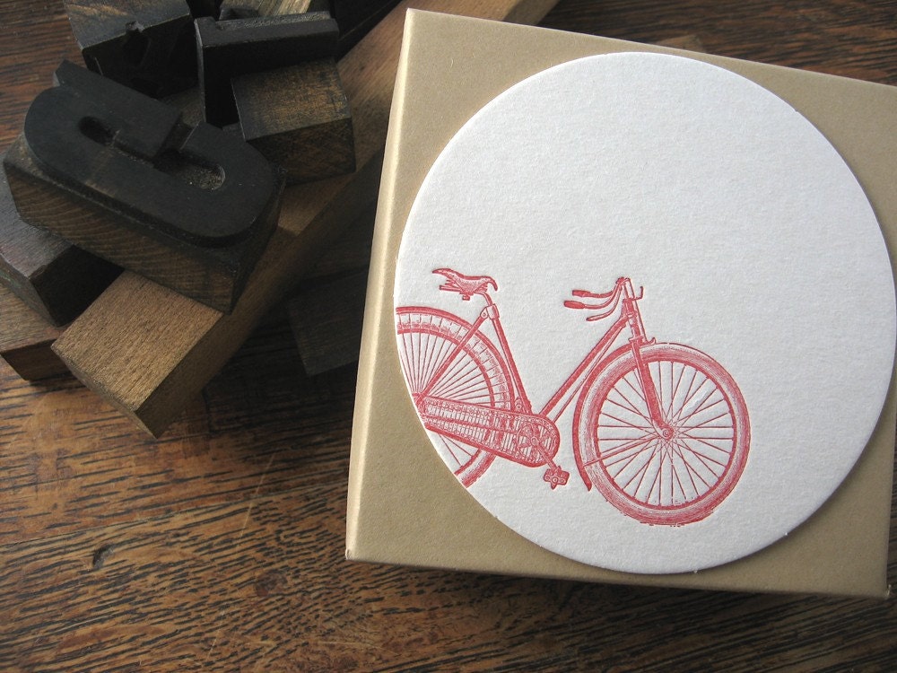 bicycle, letterpress coasters