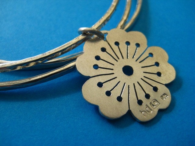 Sterling Silver Sakura Charm Bangle