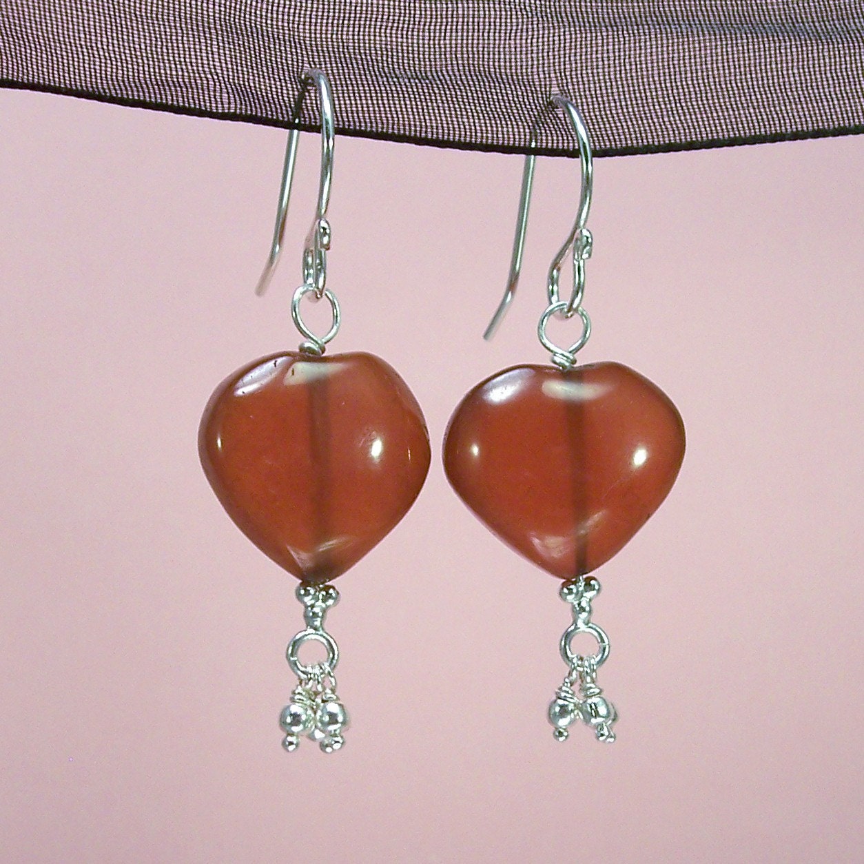 Red Heart Chalcedony and Sterling Silver Earrings Heartbeat