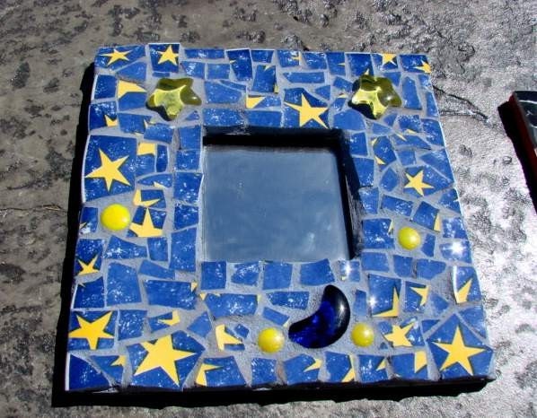 Blue Moon Mosaic Mirror Blue Stars Tile Glass