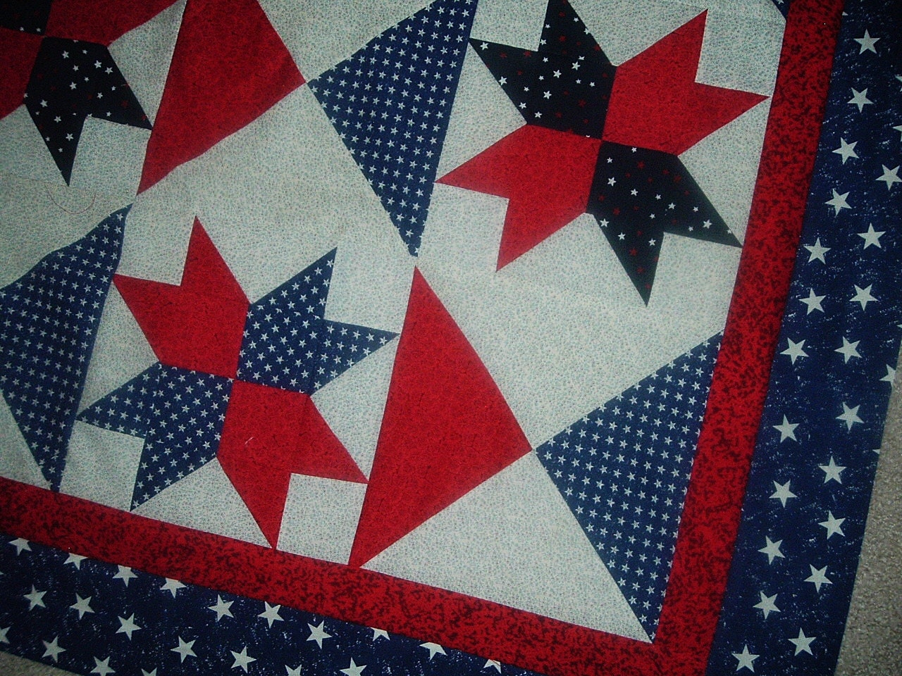 Stars Upon Stars Patriotic Quilt Top to Finish 50 x 60 inches