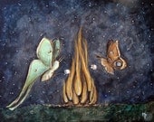 Moth Mallows 8x10 Art Print camp fire marshmallows