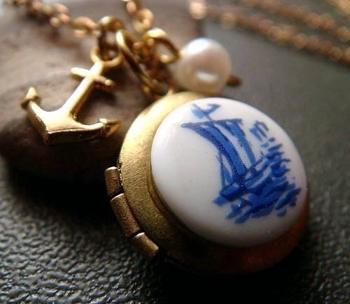 pirata . anchor . nautical locket charm necklace