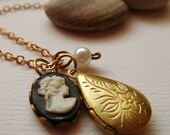 moments like these (jet black) . cameo locket charm necklace