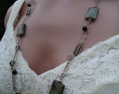 Antiqued and Black Jade, Czech Glass and Sterling Silver Necklace