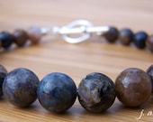 Round Pietersite Silver Brown Blue Gold Red Bracelet