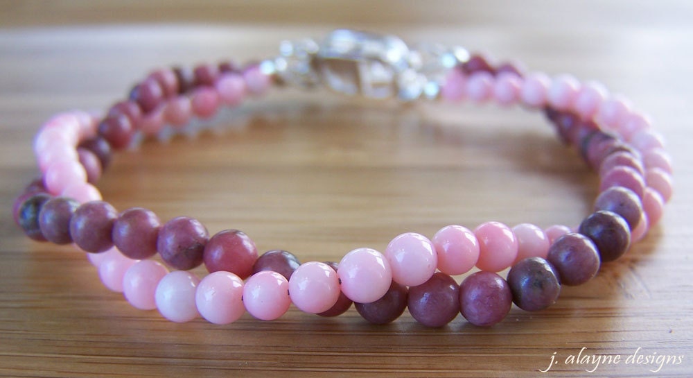 Multistrand Pink Coral and Pink Rhodonite Bracelet