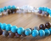 Multistrand Magnesite and Natural Wooden Agate Bracelet