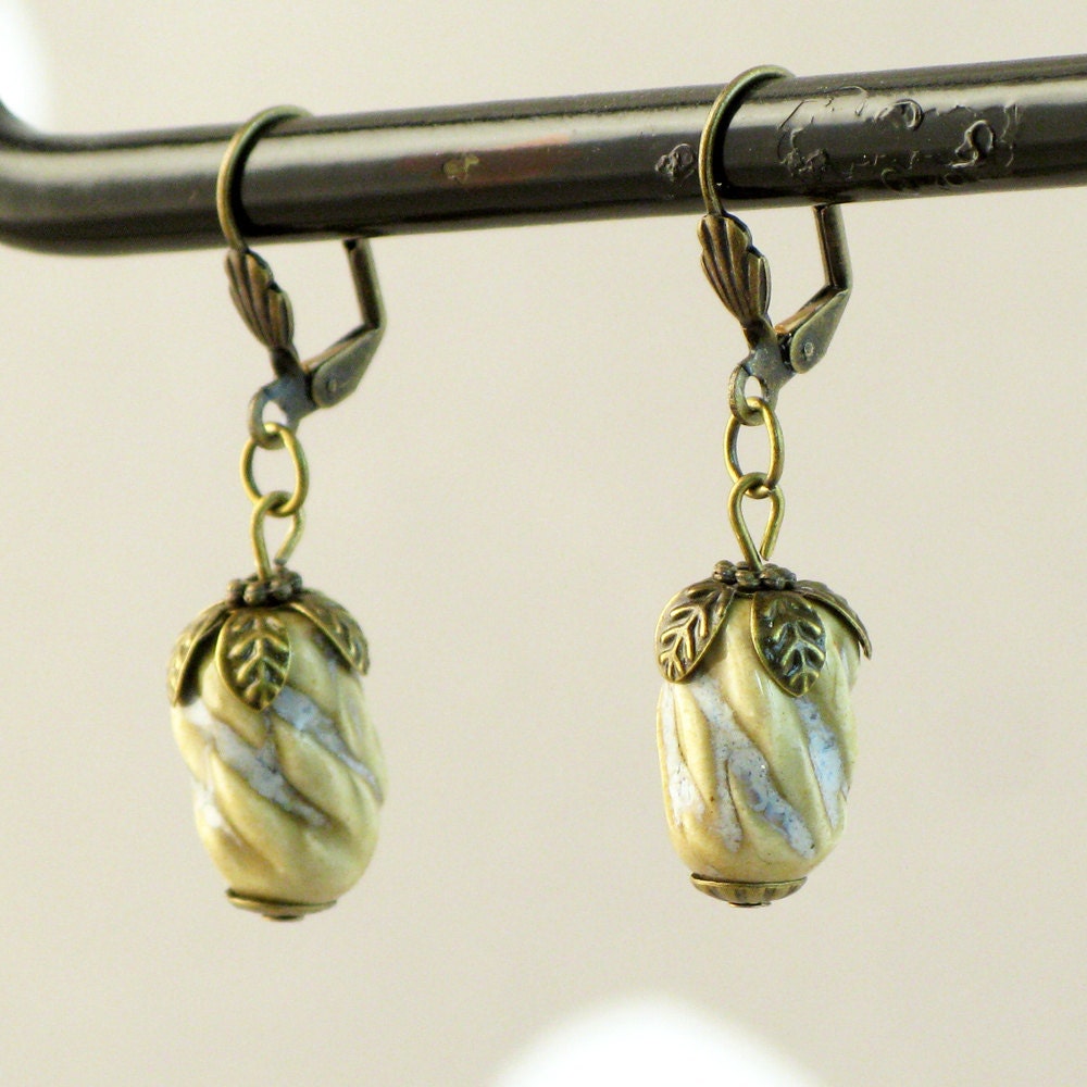 Dangle earrings with  Ceramic beads in Ice Glaze