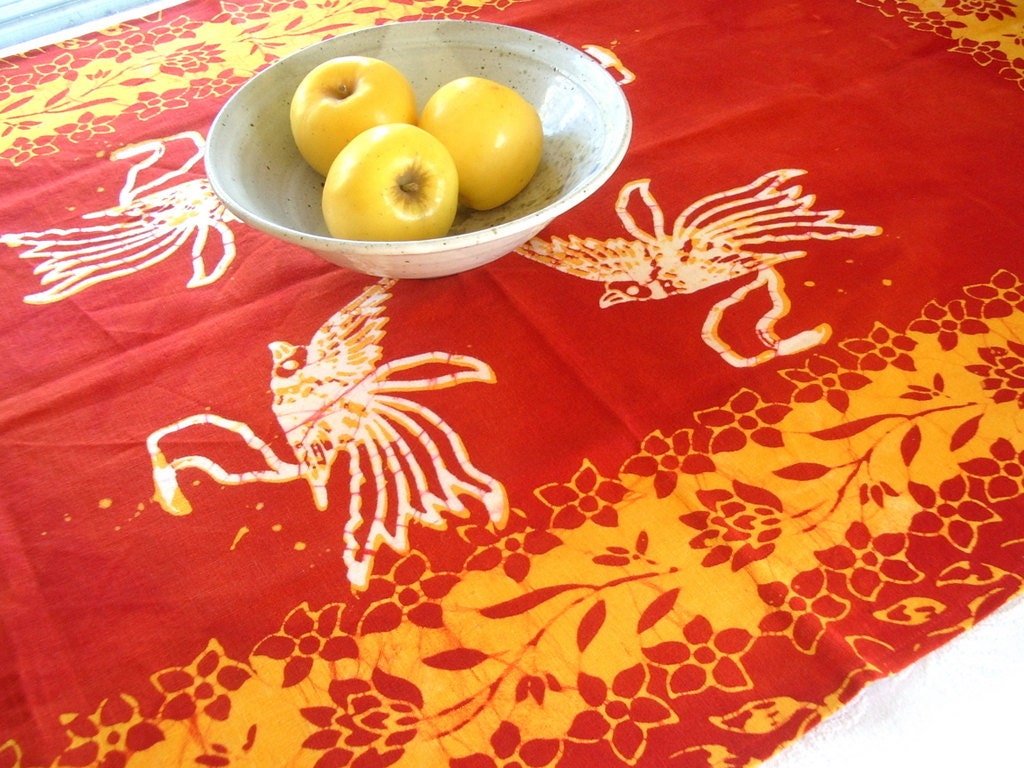 fiesta tablecloth with birds and flowers