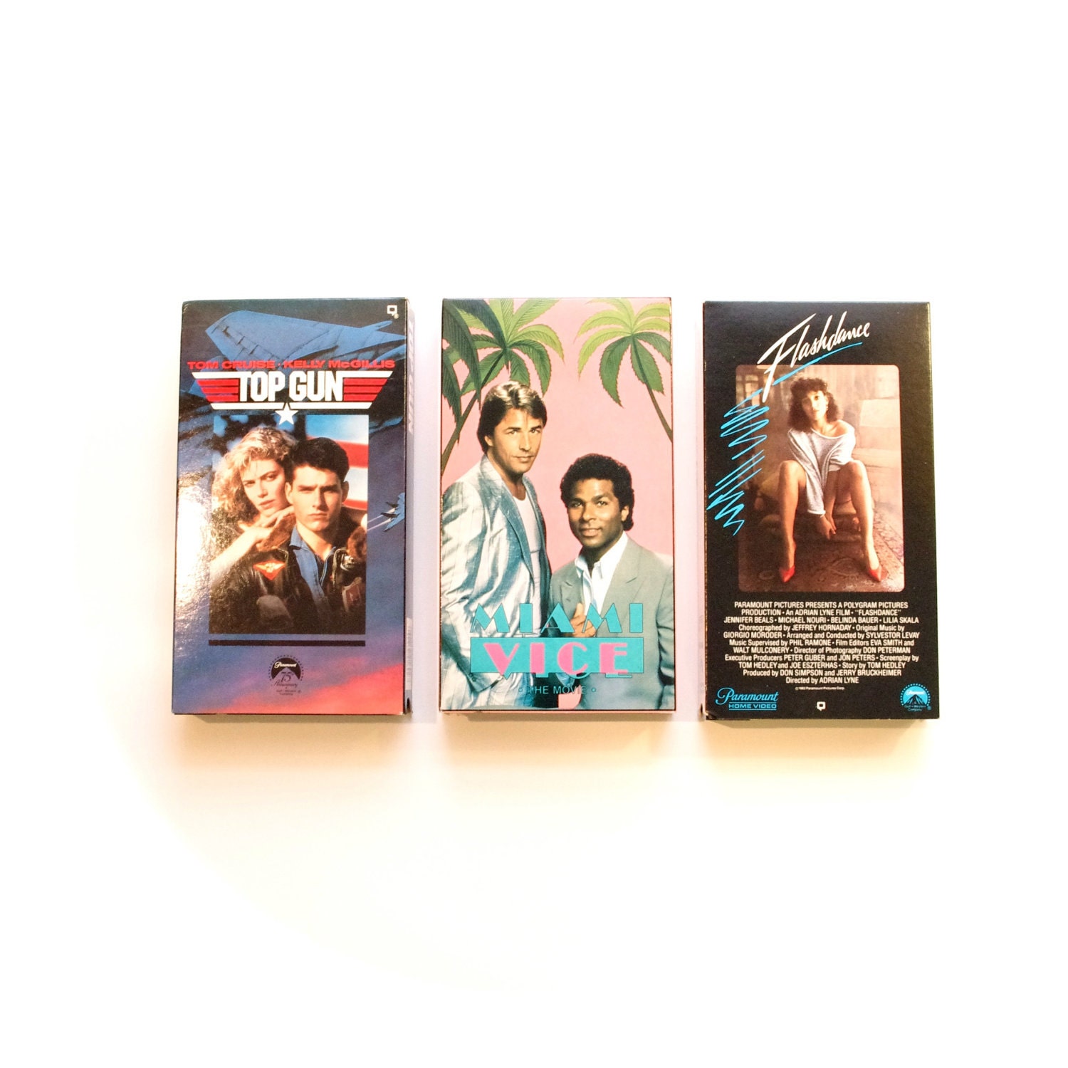 Vintage 1980s VHS Trifecta - Top Gun, Miami Vice the Movie, Flashdance