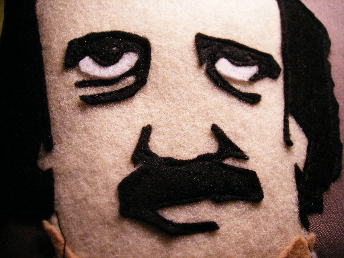 Edgar Allan Poe Pillow - Decorative Pillow on Gray Fabric