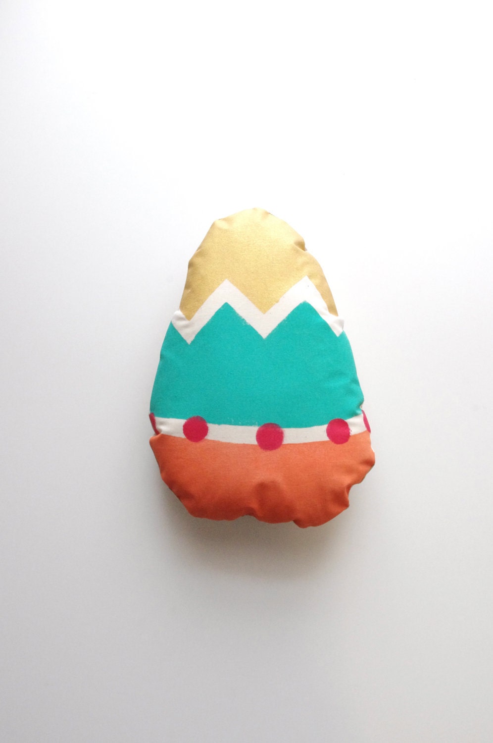 Decorative Pillow in the Shape of an Easter Egg - One of a kind Chevron Design- In Turquoise, Gold, Orange and Honeysuckle Pink