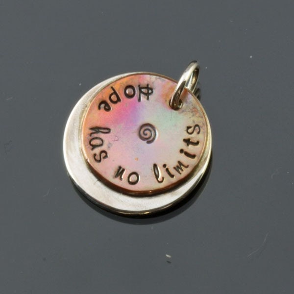 Hand Stamped Copper and Sterling Silver Pendant with Heat Oxidized Patina