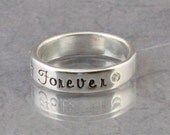 Hand Stamped Sterling Silver Message Ring with Flush Set Cubic Zirconia