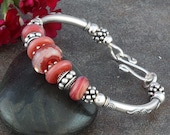 Red Lampwork Bangle Bracelet with Bali Silver and Sterling Silver