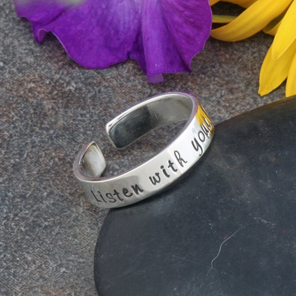 Inspirational Hand Stamped Sterling Silver Adjustable Ring - 5mm Wide