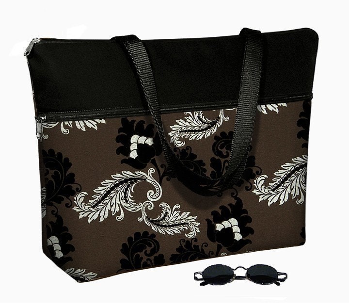 Laptop Tote Bag padded case fits up to 17 inch PC - Viveinne Damask