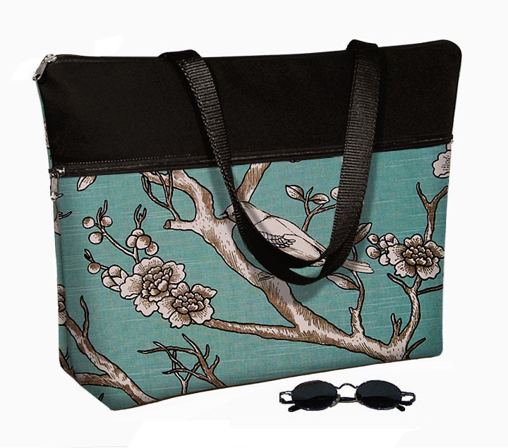 Laptop Tote Bag padded case fits up to 17 inch PC - Bird on Branch Blue