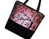 On   RTS - Pink Tote Bag / Large Tote Bag Purse / Girl Diaper Bag / Zipper Canvas Tote - Cherry Blossom Birds MADART (RTS)